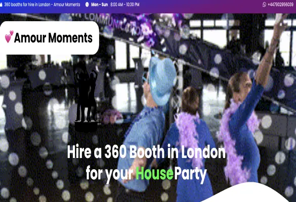 Picture of a website for a 360 booth hire, when hover an animation turns the picture blue displaying the text: Supporting London Local Business.